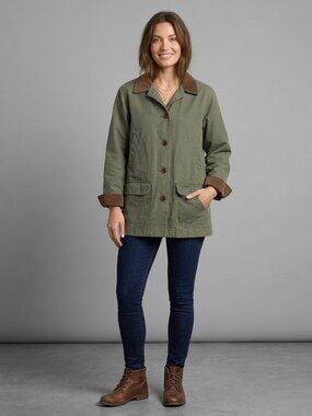 Vintage L.L. BEAN Olive Green Barn Jacket Women’s with Brown Corduroy Collar
